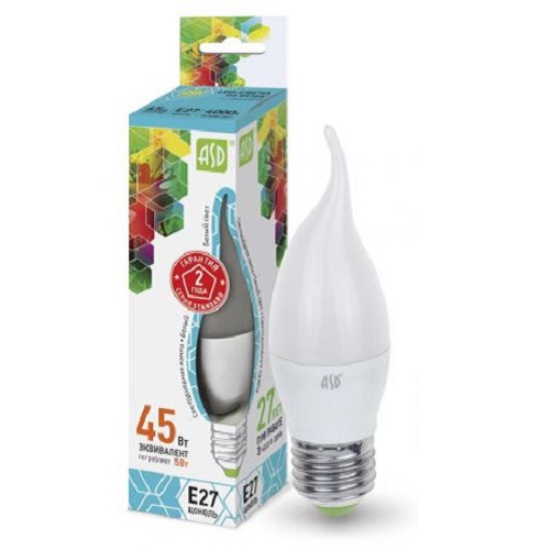 Лампа светодиодная ASD Standart С37 Свеча E27 220В 7,5Вт 675Лм 4000К 37х104мм фото Лампа светодиодная ASD Standart С37 Свеча E27 220В 7,5Вт 675Лм 4000К 37х104мм картинка